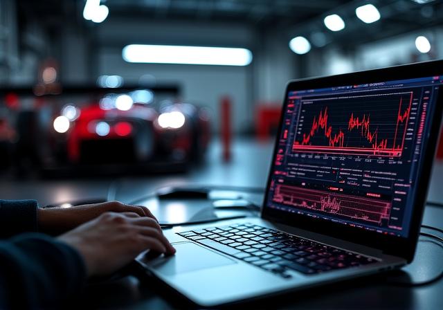 Analisi telemetrica professionale su laptop ai box